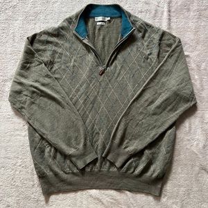 PETER MILLAR Mens‎ Argyle 100% MERINO WOOL 1/4 ZIP SWEATER SIZE XL